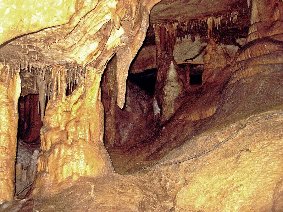 Stalactites and stalagmites inside Gadime Cave, Kosovo